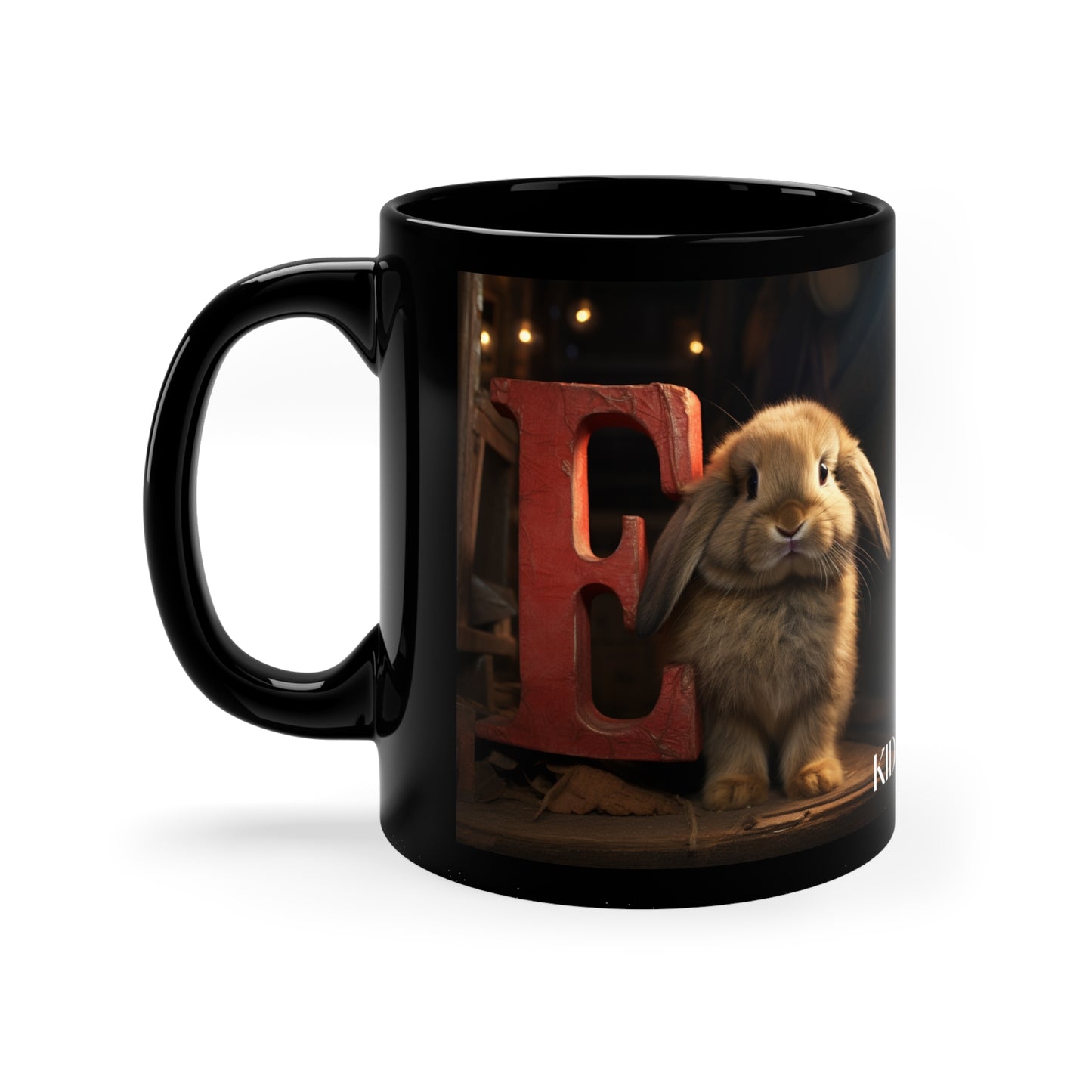 Baby Bunny Letter E - 11oz Black Mug