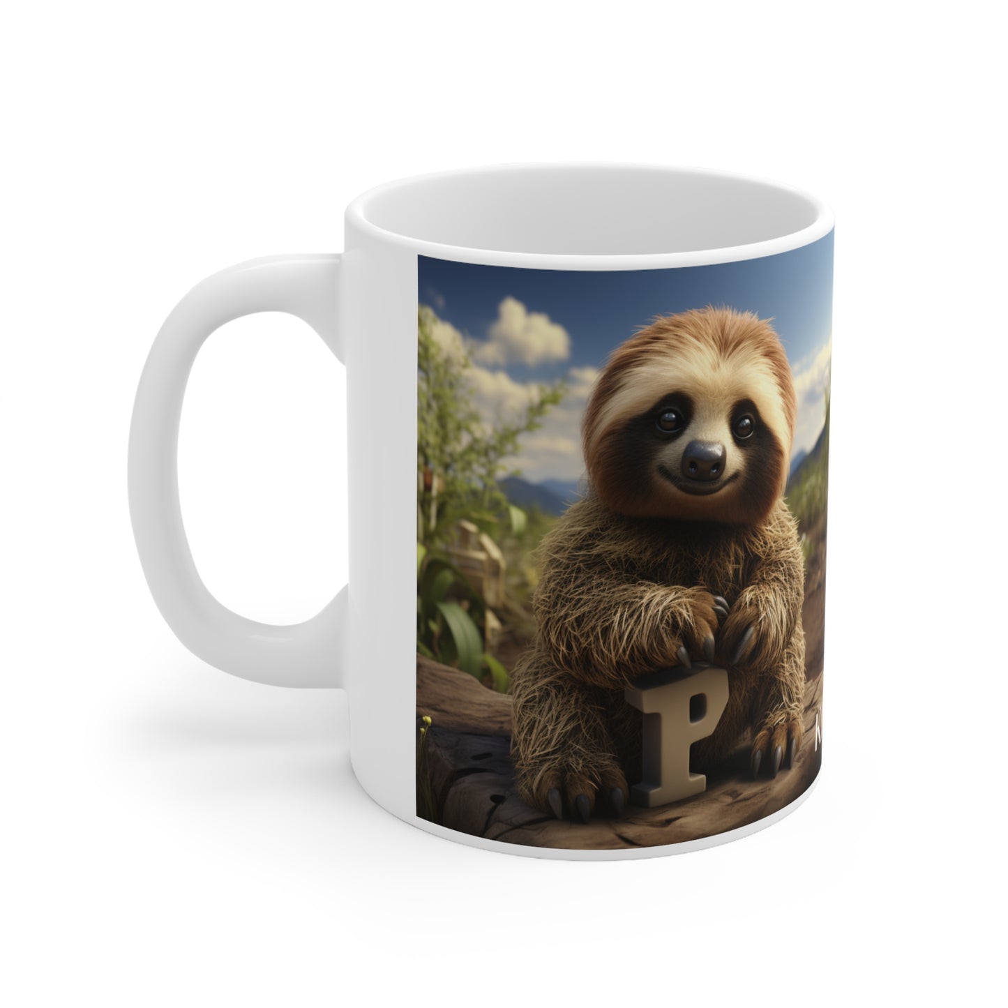 Baby Sloth Letter P - Ceramic Mug 11oz