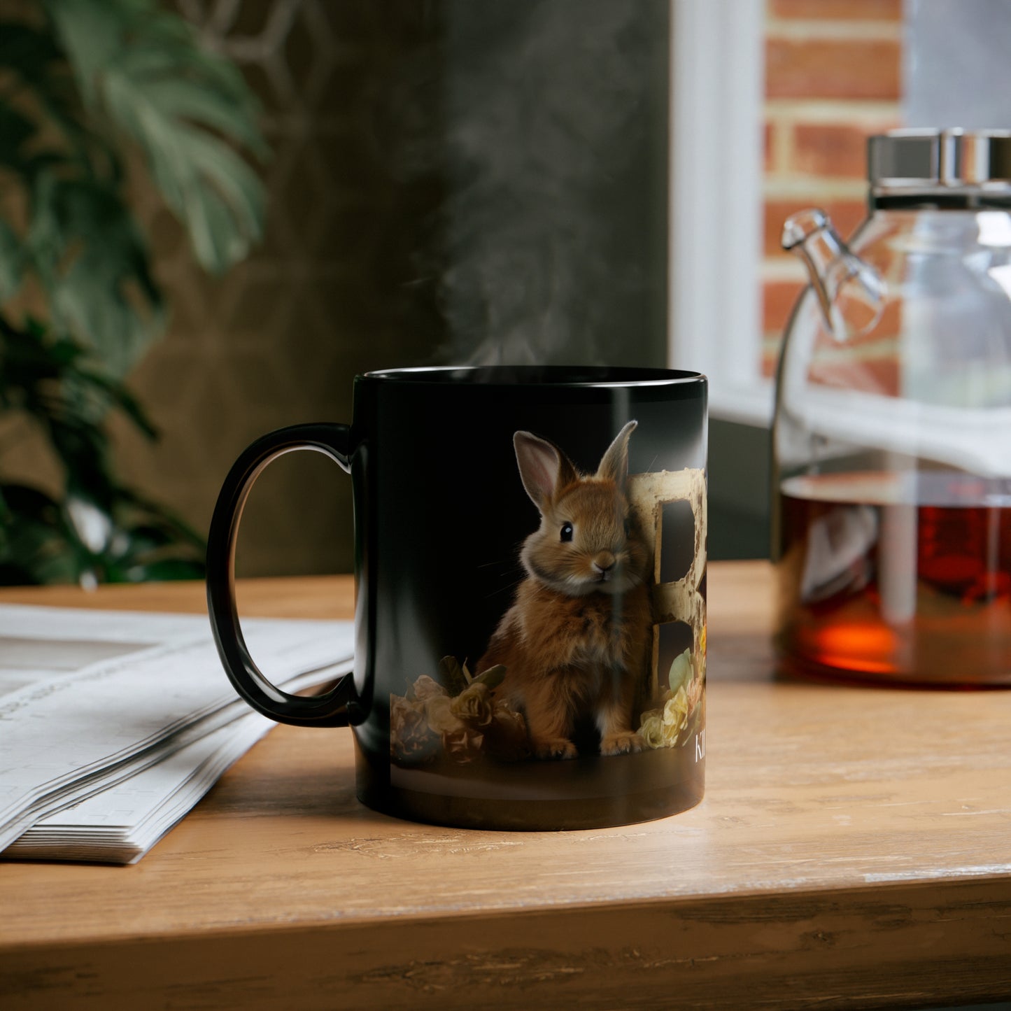 Baby Bunny Letter B 11oz Black Mug