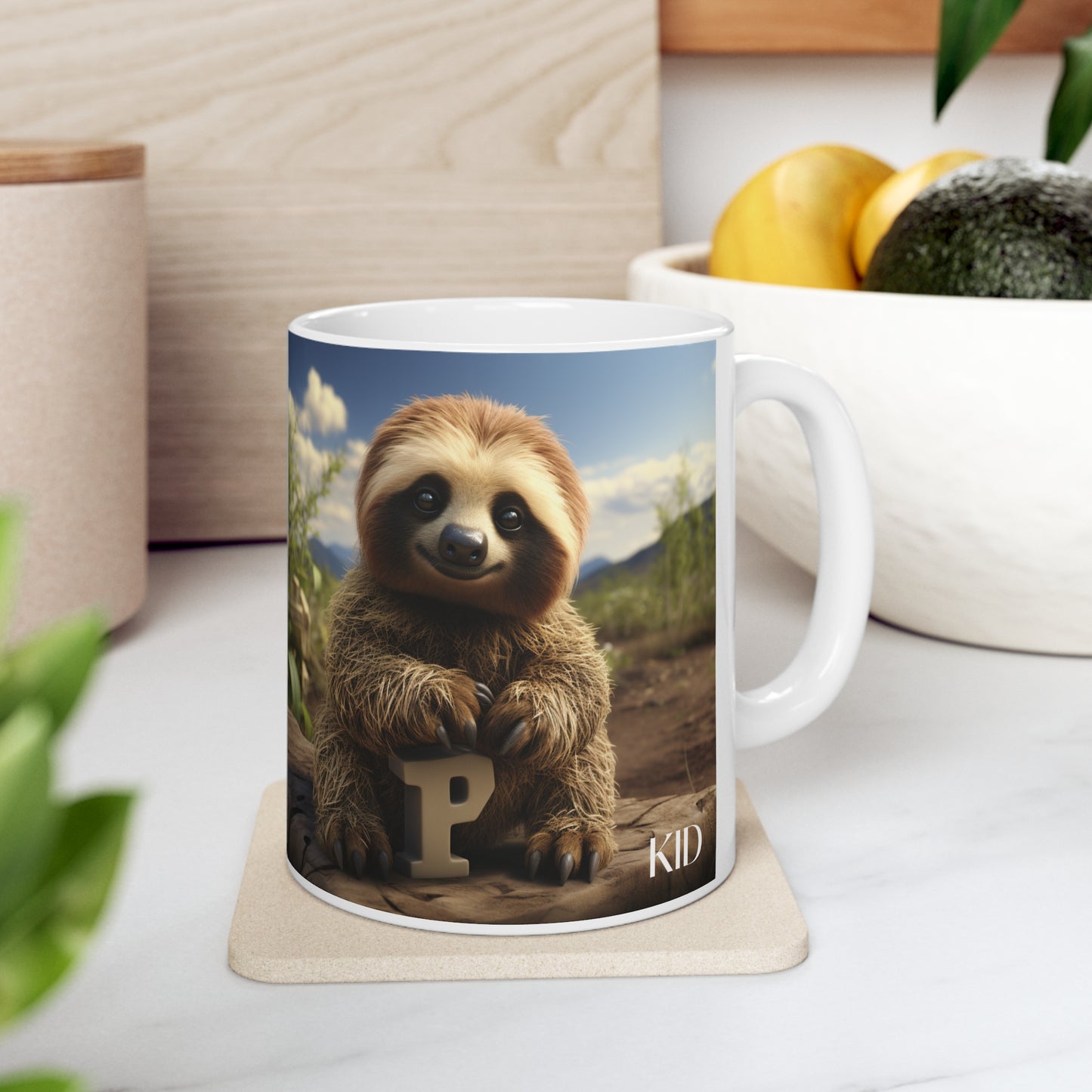 Baby Sloth Letter P - Ceramic Mug 11oz