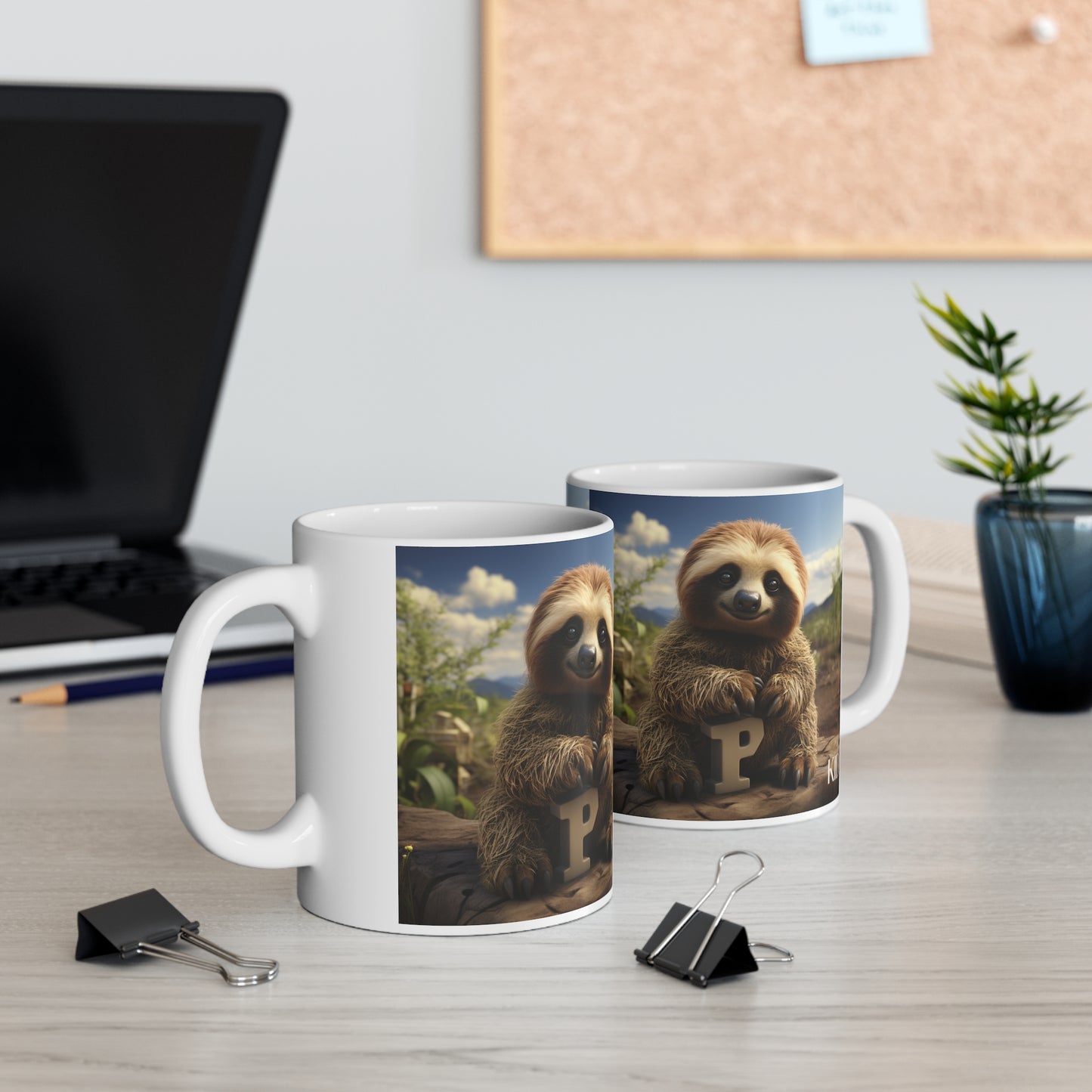 Baby Sloth Letter P - Ceramic Mug 11oz