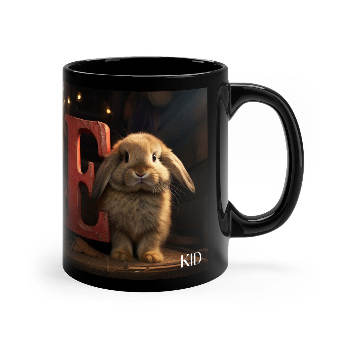 Baby Bunny Letter E - 11oz Black Mug