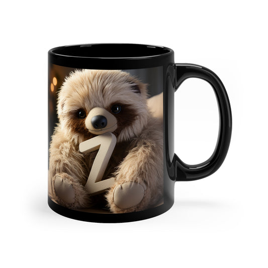 Baby Sloth Letter Z - 11oz Black Mug