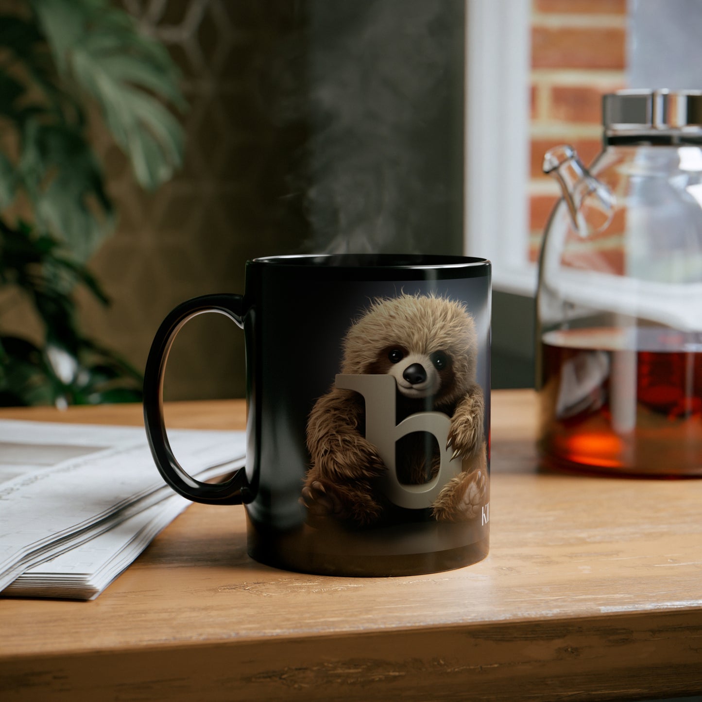 Baby Sloth Lowercase b - 11oz Black Mug