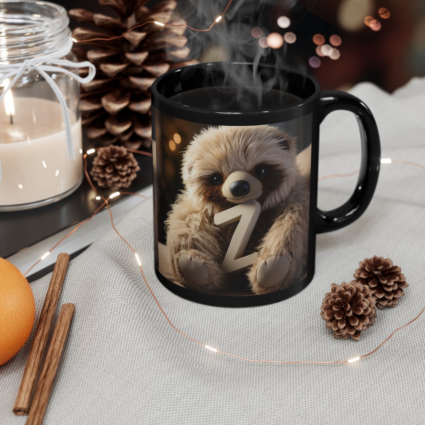 Baby Sloth Letter Z - 11oz Black Mug