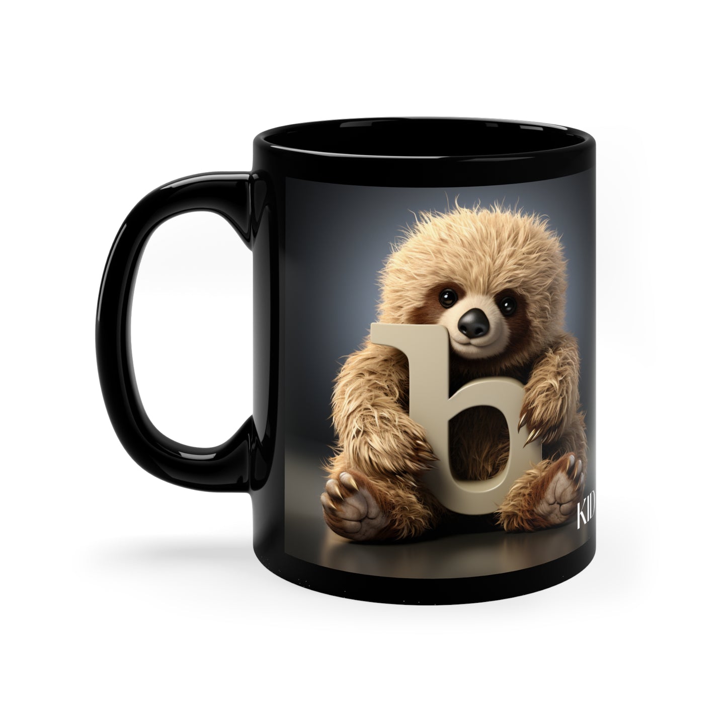 Baby Sloth Lowercase b - 11oz Black Mug