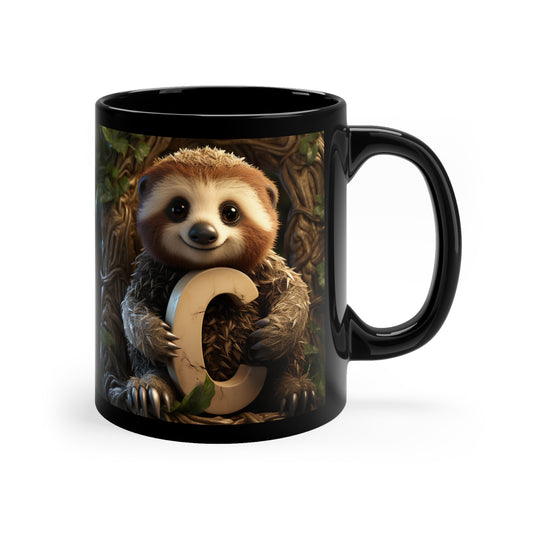 Baby Sloth Letter C - 11oz Black Mug