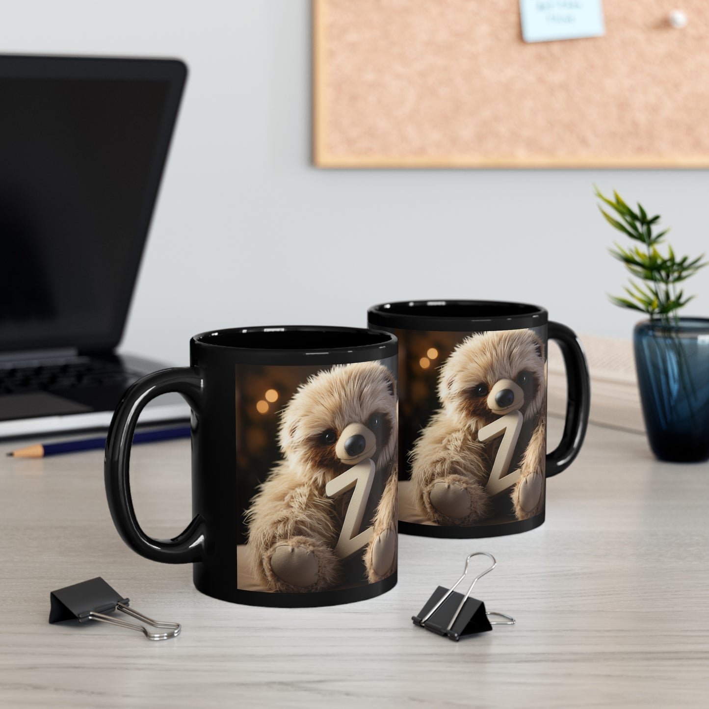 Baby Sloth Letter Z - 11oz Black Mug