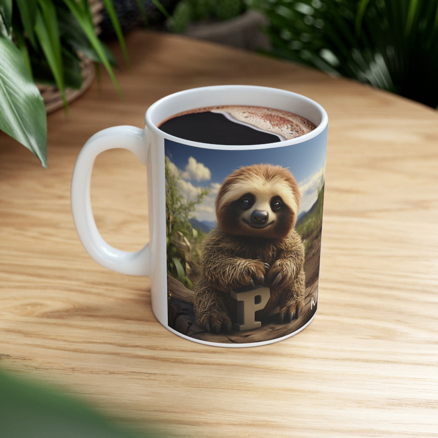 Baby Sloth Letter P - Ceramic Mug 11oz