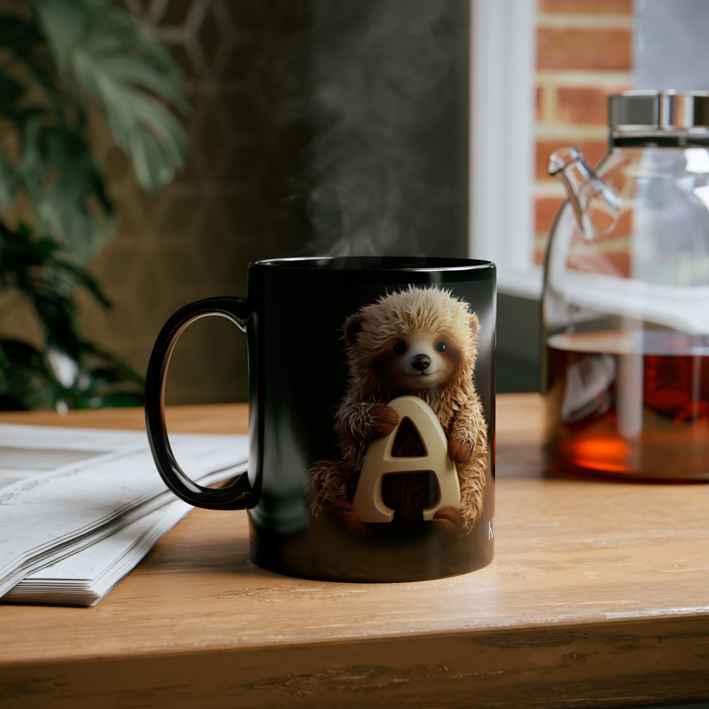 Baby Sloth  Letter A - 11oz Black Mug