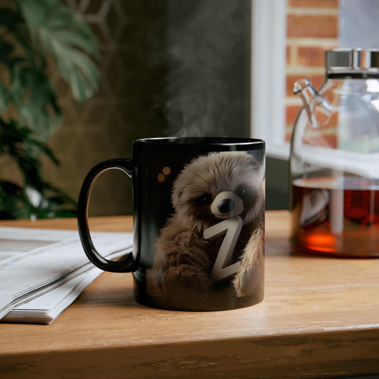 Baby Sloth Letter Z - 11oz Black Mug