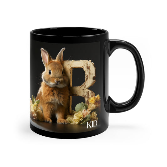 Baby Bunny Letter B 11oz Black Mug