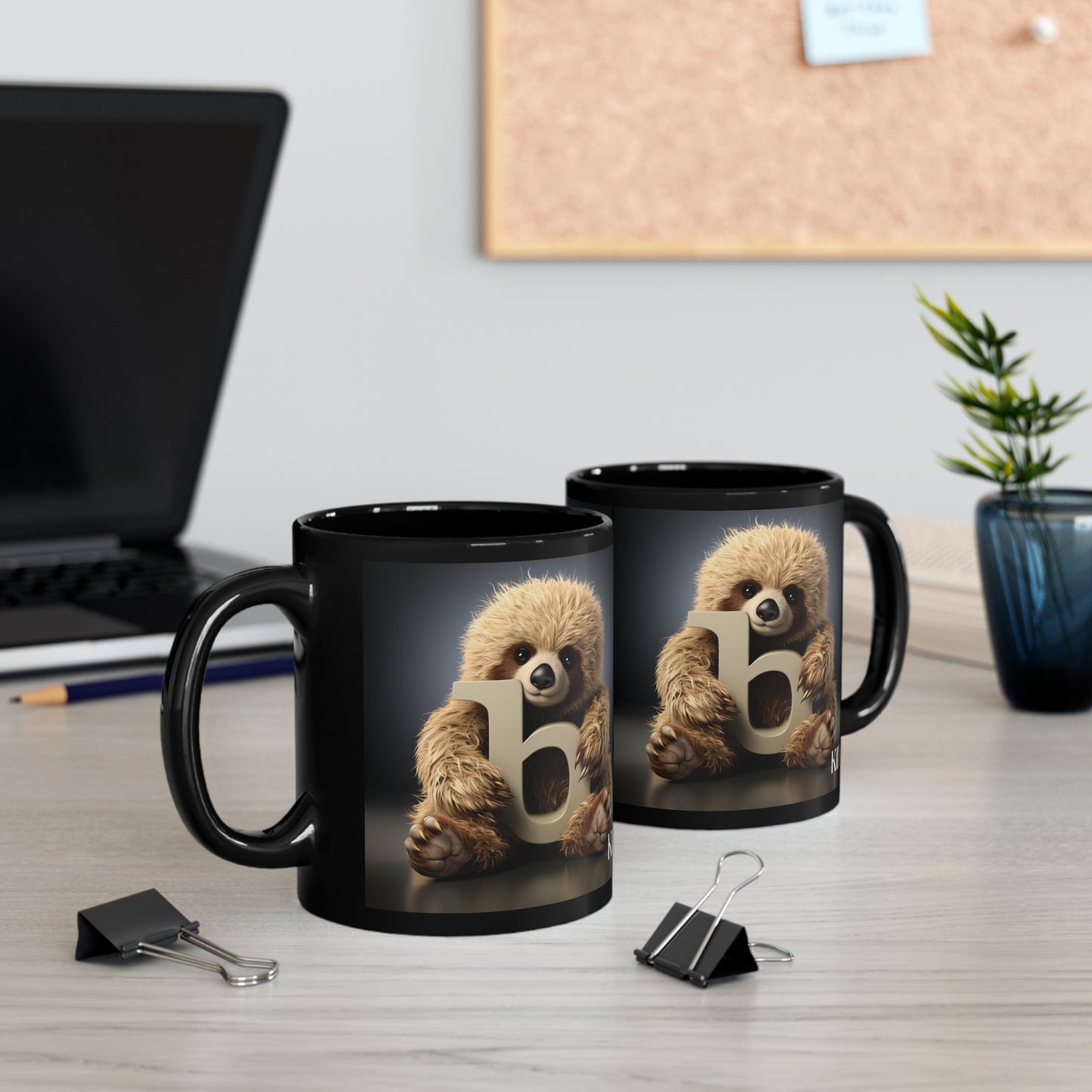 Baby Sloth Lowercase b - 11oz Black Mug