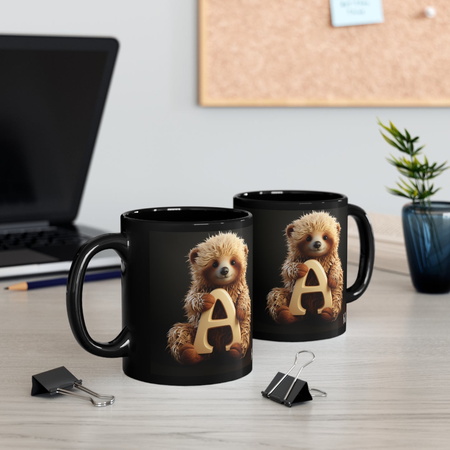 Baby Sloth  Letter A - 11oz Black Mug